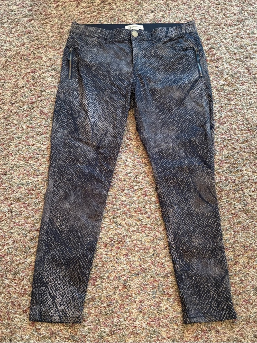 Democracy "Ab"solution Skinny Jeans Snake Print Black Tan Zip Detail Size 16
